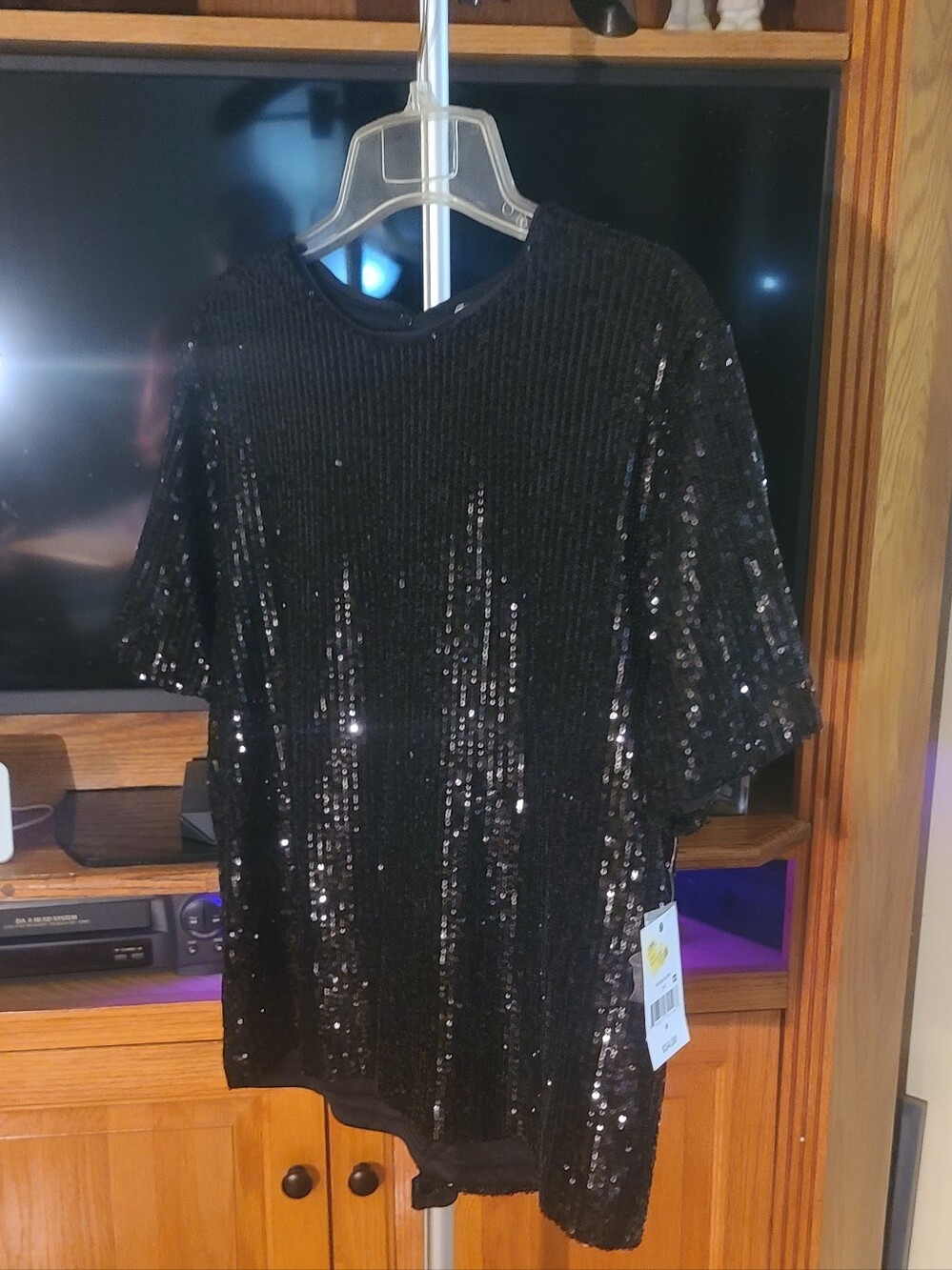 Ophelia Roe Black Sequin Short Sleeve Top